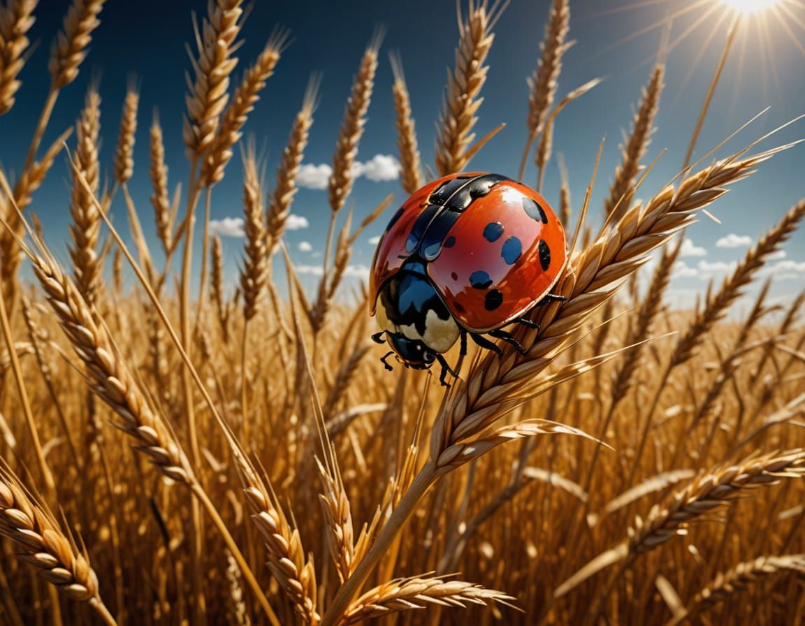 Ladybug on Wheat Stalk in Dreamlike Macro Photography