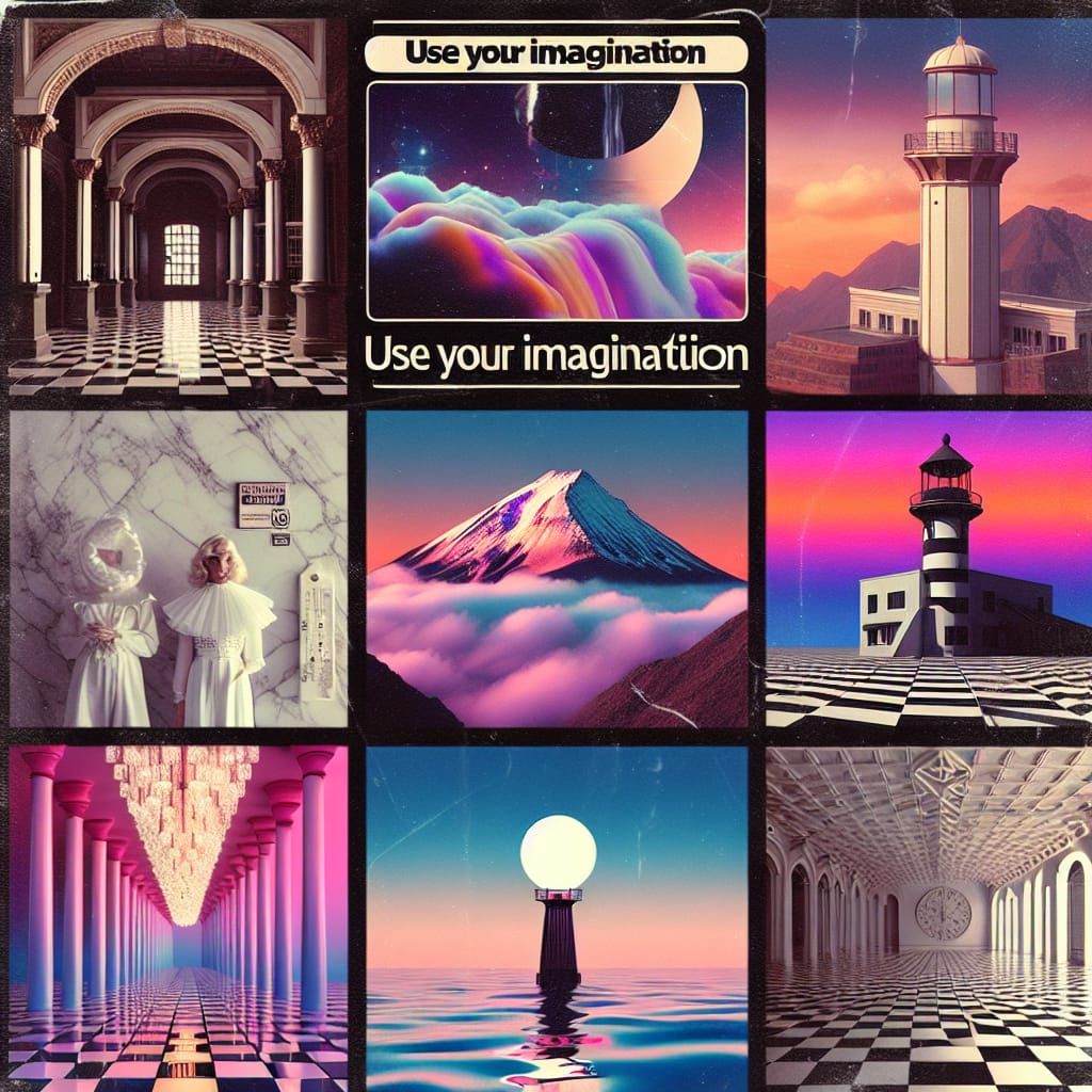 Surreal 80s Dark Fantasy Collage in Film Photography Style