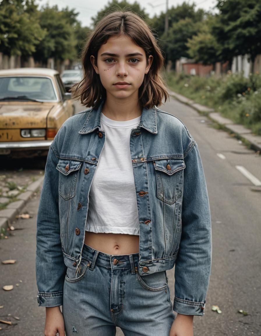 Dystopian Portrait of Young Woman in Ruined City