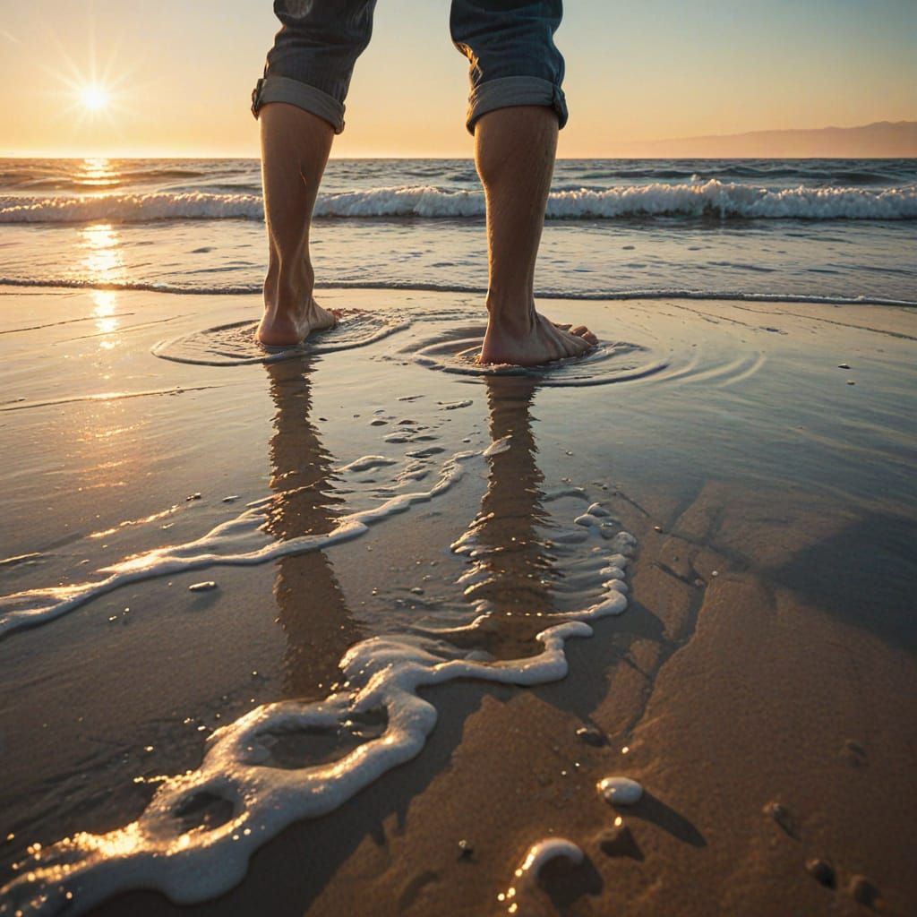 Surreal Golden Hour Walk Across the Ocean Surface