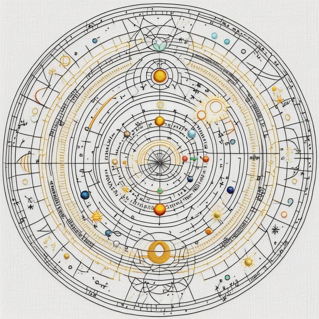 Embroidered Map of Sun, Moon and Earth Positions