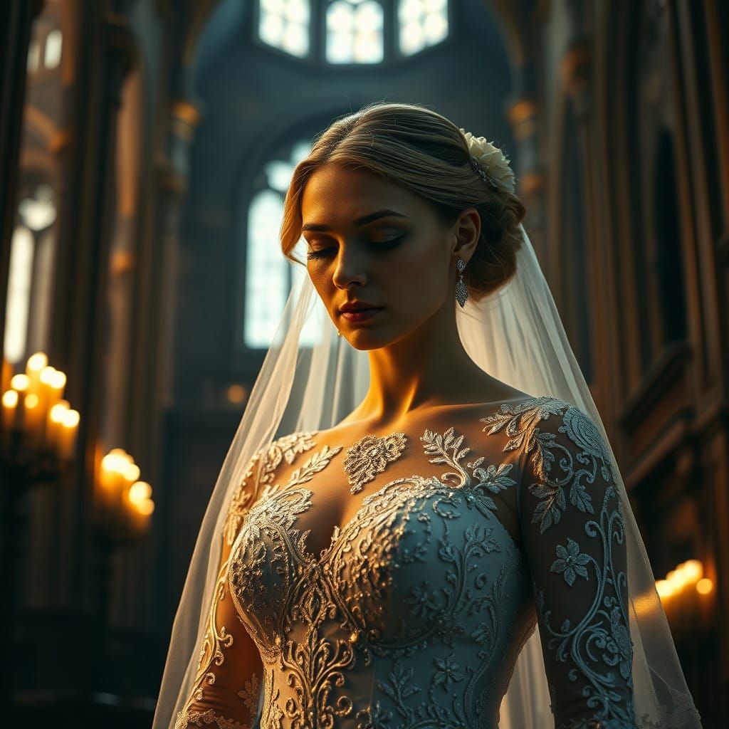 Ethereal Bride in Ornate Wedding Gown