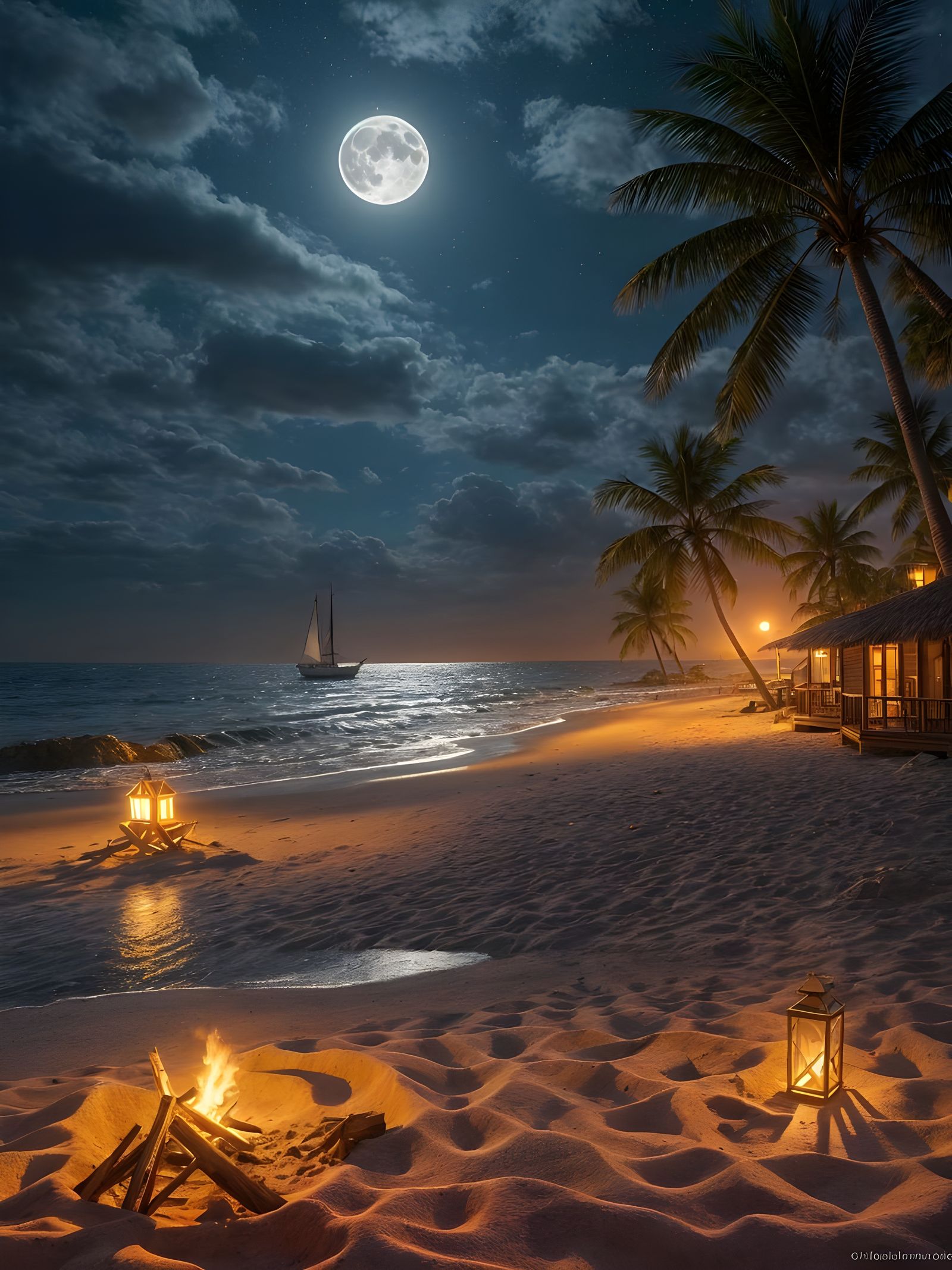 Dreamy Summer Night by the Sea in 3D