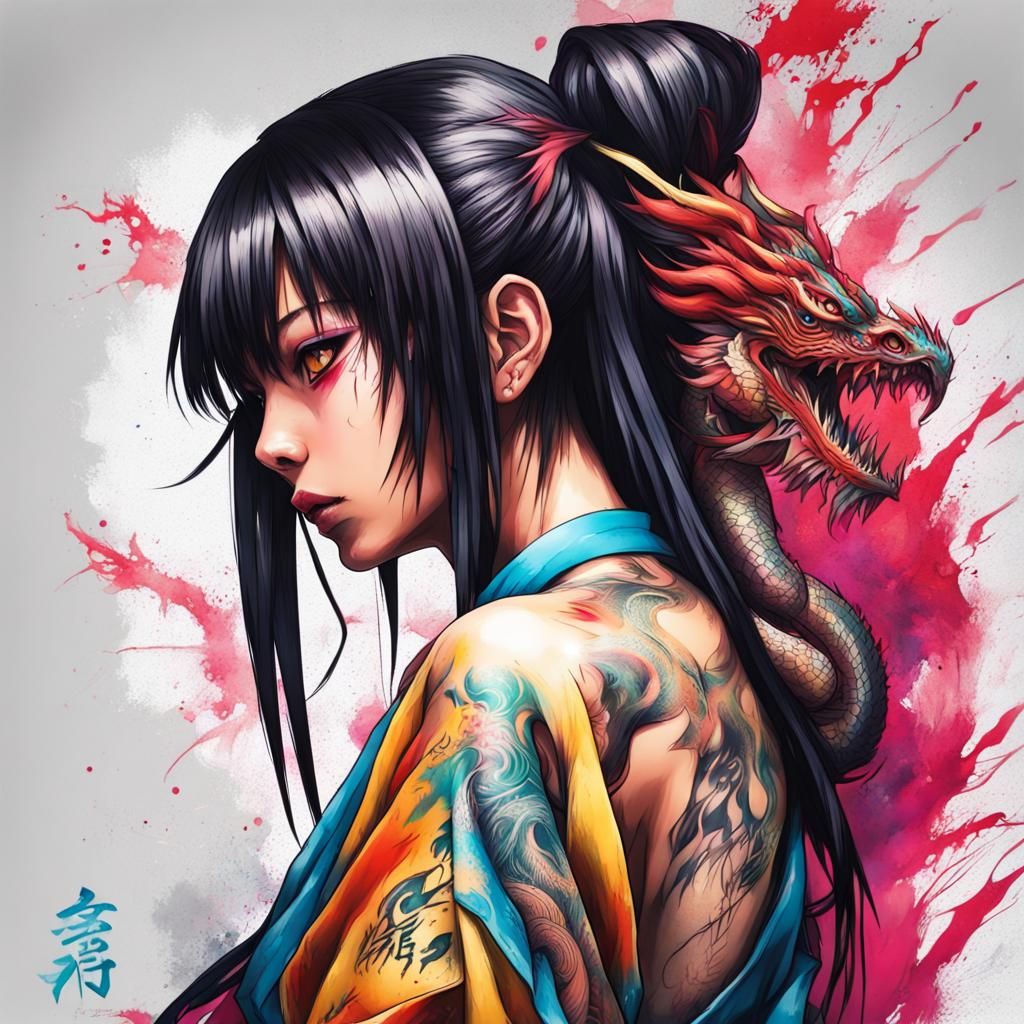 Dragon Tattoo Graffiti Art of Woman