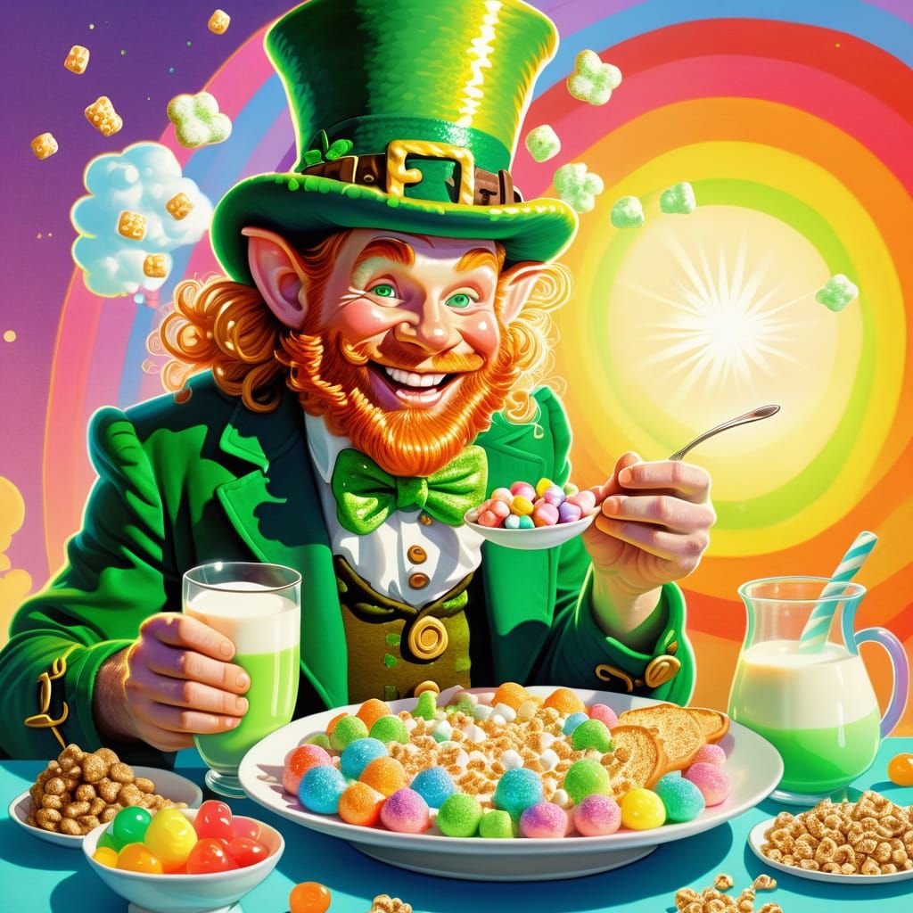 Leprechaun Enjoys Magical Breakfast in Fairy Tale Style