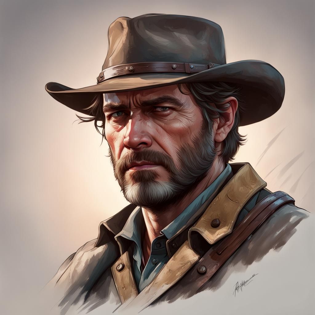 Detailed Portrait of Arthur Morgan in Art Nouveau Style
