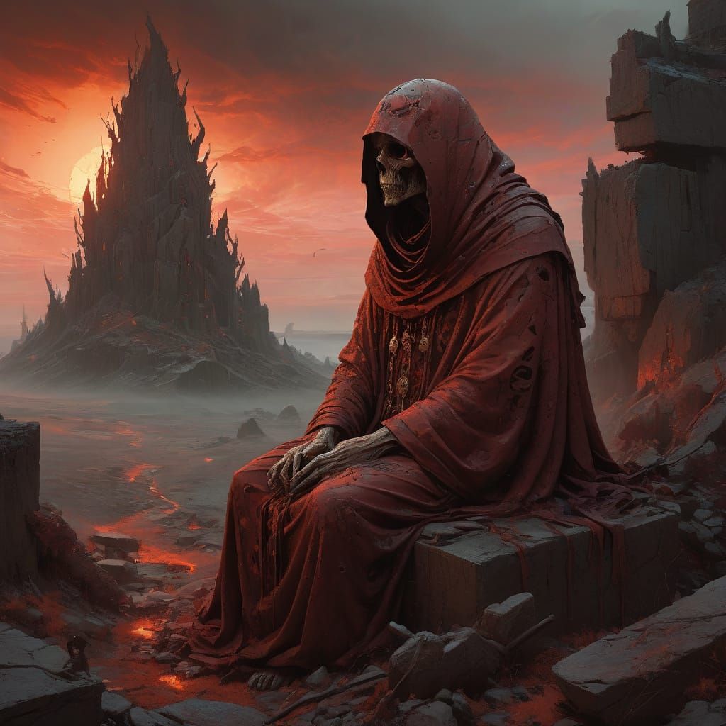 Ghostly Figure Lost in Thought Amidst Shattered Barrow Stone...