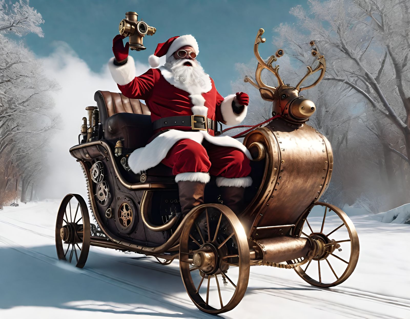 Steampunk Santa Claus Driving His Sleigh
