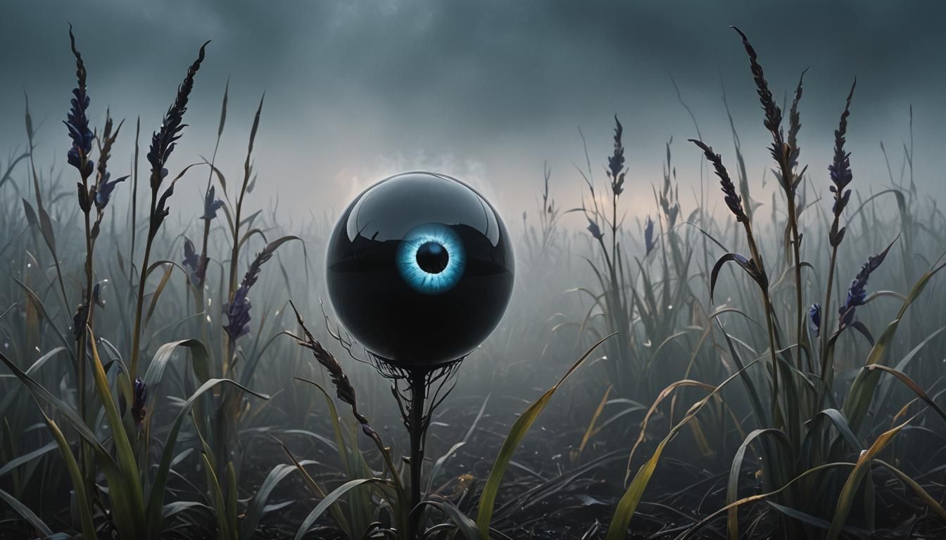 Black Orb with Glowing Eye in Surrealist Style