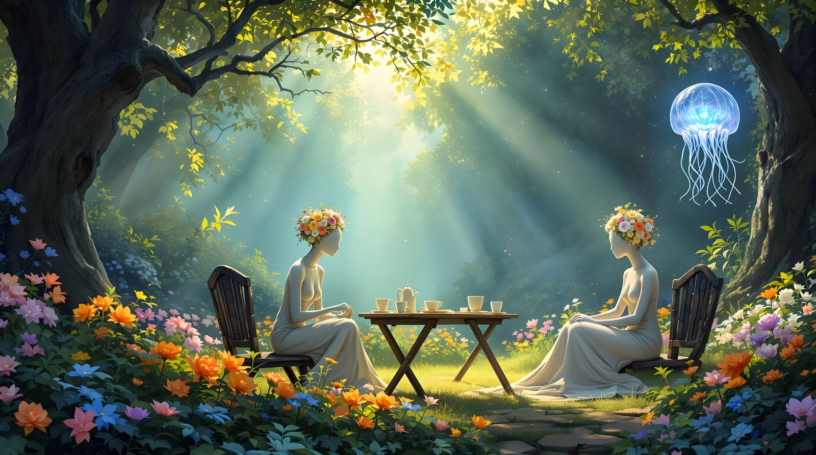 Ethereal Tea Party in a Sunlit Glade
