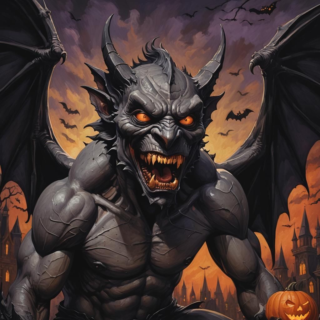 Fierce Gargoyle in Gothic Dark Fantasy Style