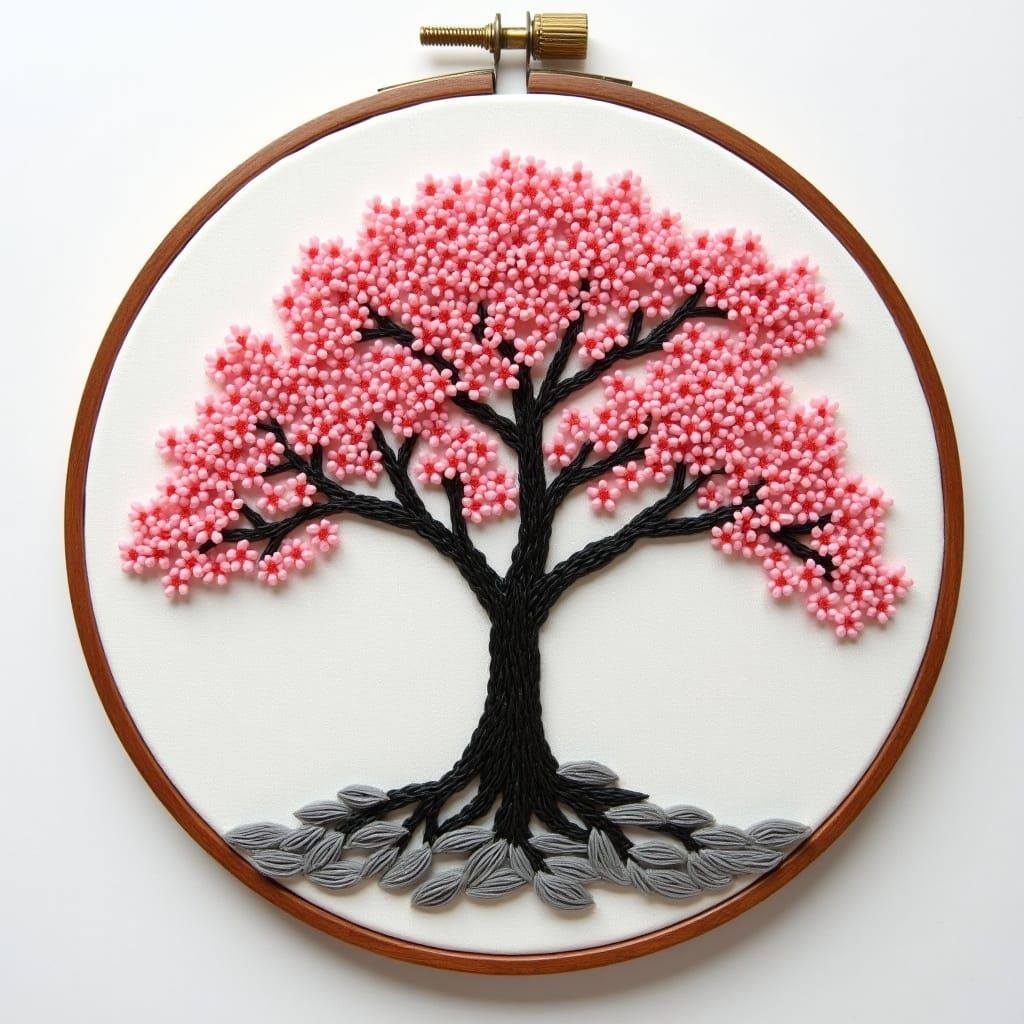 Embroidered Sakura Tree: A Delicate Japanese Artwork
