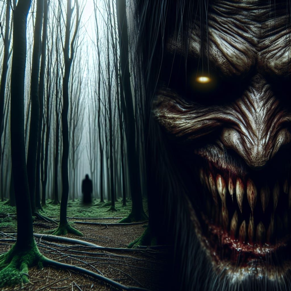Ominous Shadow Figure in Haunted Forest