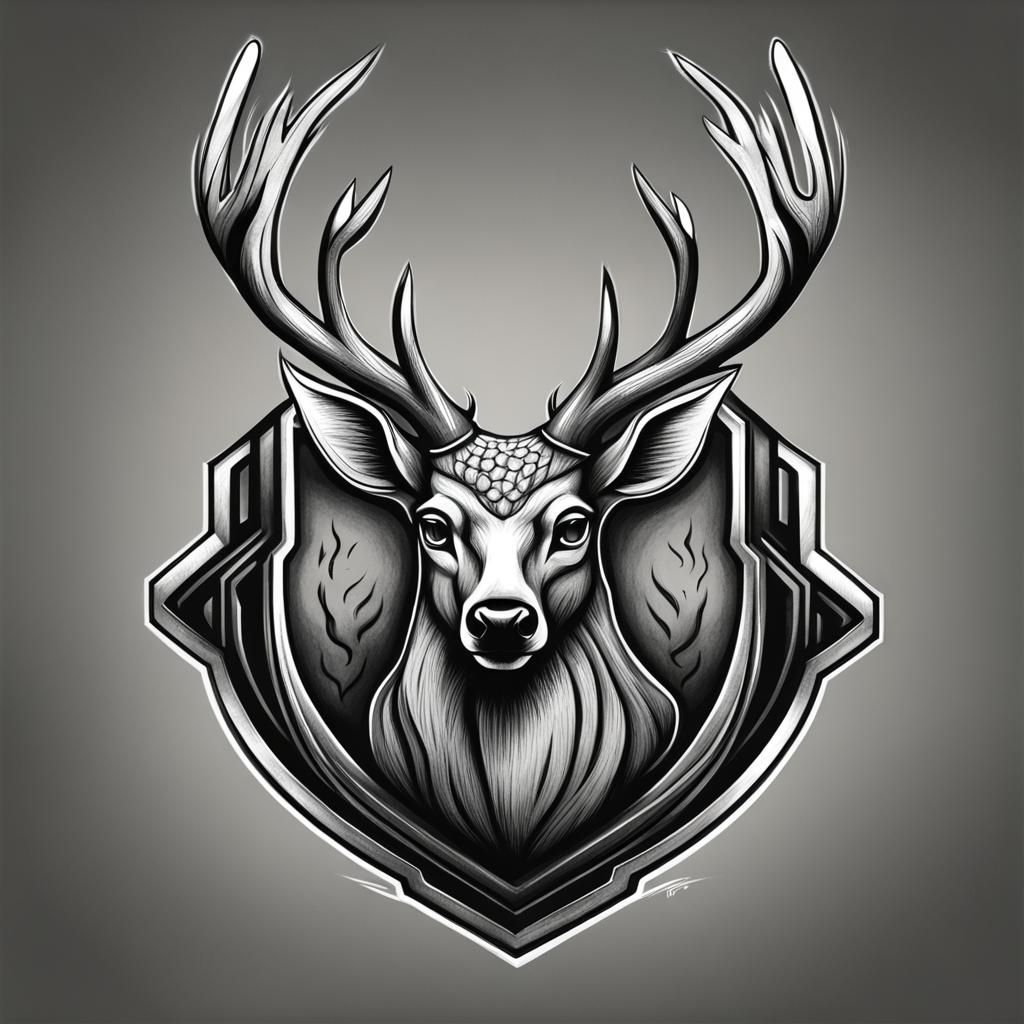 Esports Deer Logo: Hyperdetailed Charcoal Drawing