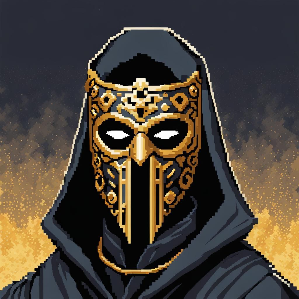 Pixel Art Cultist in Horseshoe Mask