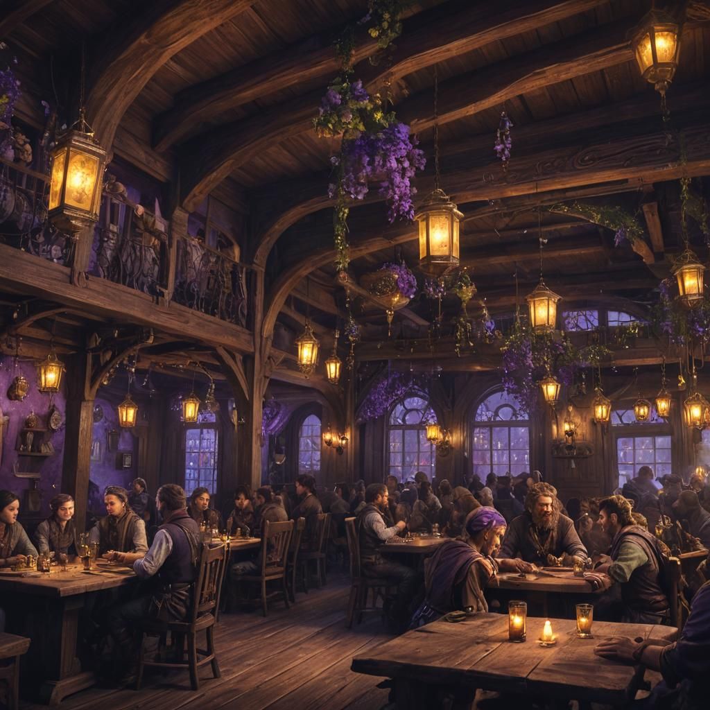 Elves Party in Tavern with Art Nouveau Details