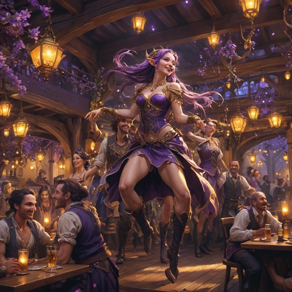 Elven Tavern Celebration in Dark Fantasy Style