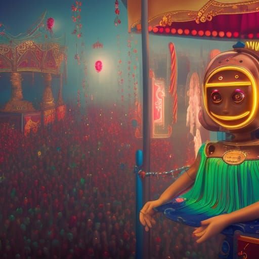 AI Chatbot at Carnival: Detailed Matte Painting