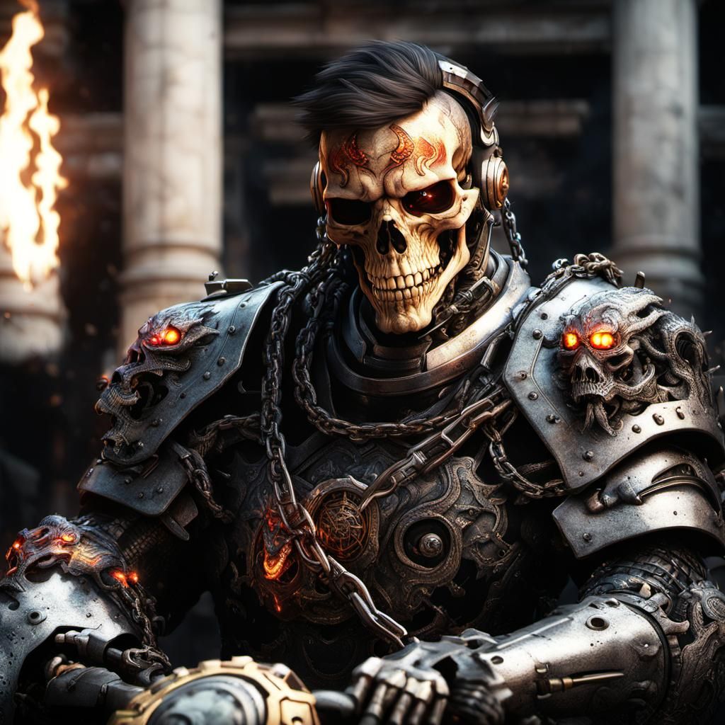 Fiery Skull Warrior on Robotic Horse
