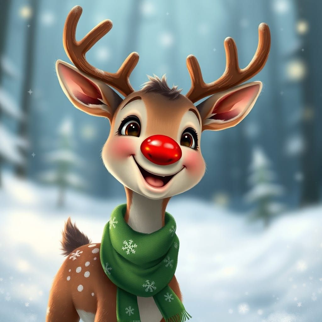 Whimsical Baby Reindeer with Shining Red Nose