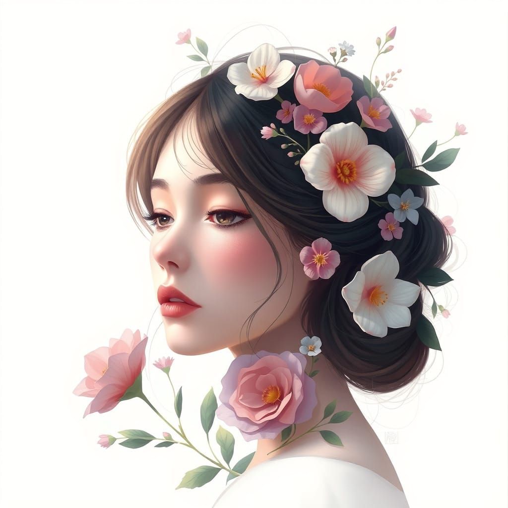 Surreal Blossom Goddess in Soft Minimalist Style