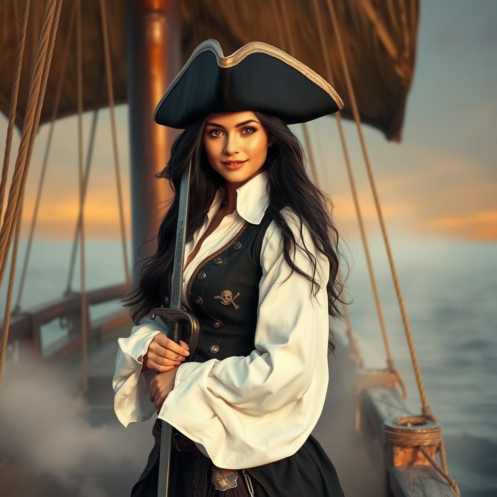 Confident Pirate Captain in Ethereal Fantasy Setting