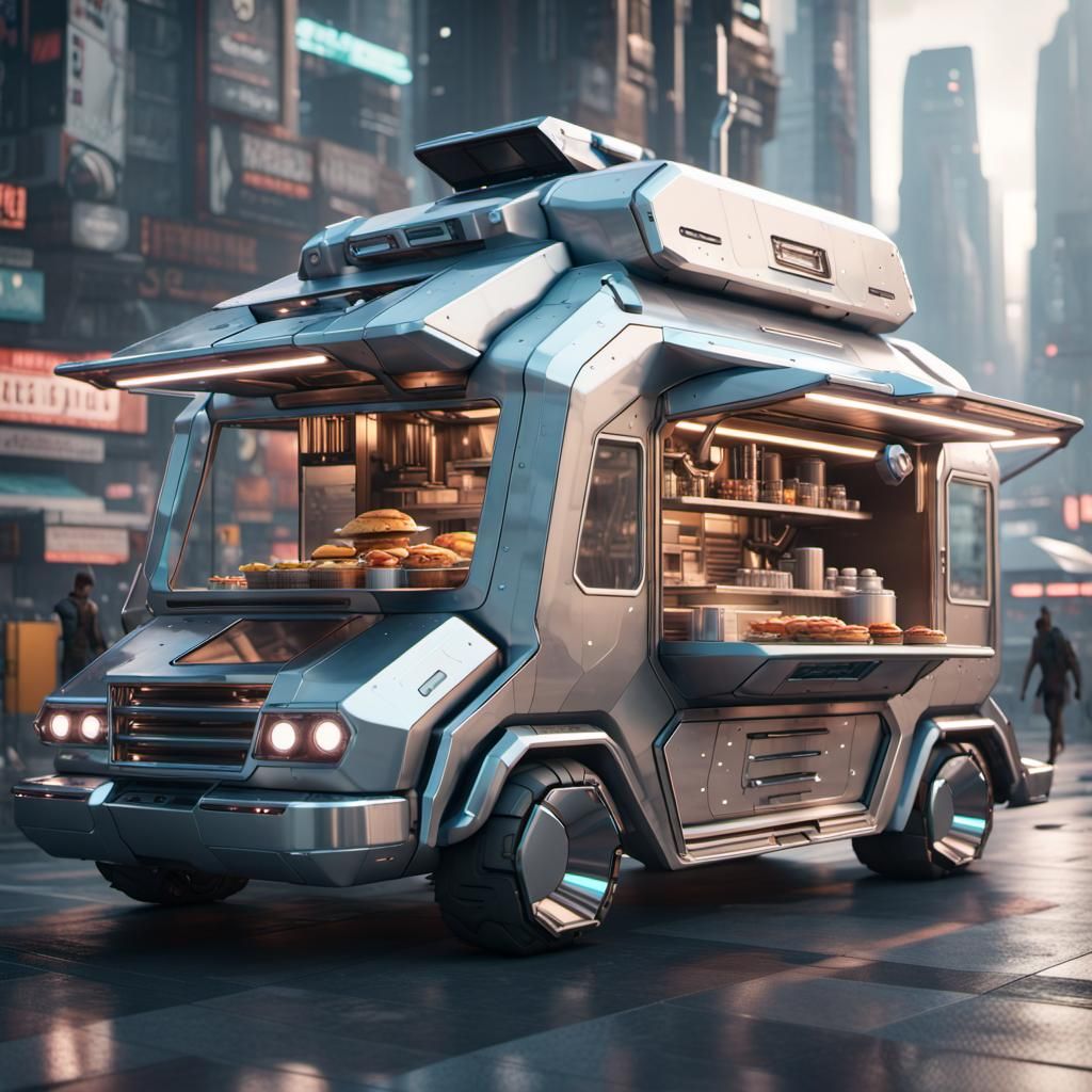 Futuristic Food Truck Flies Through Space City