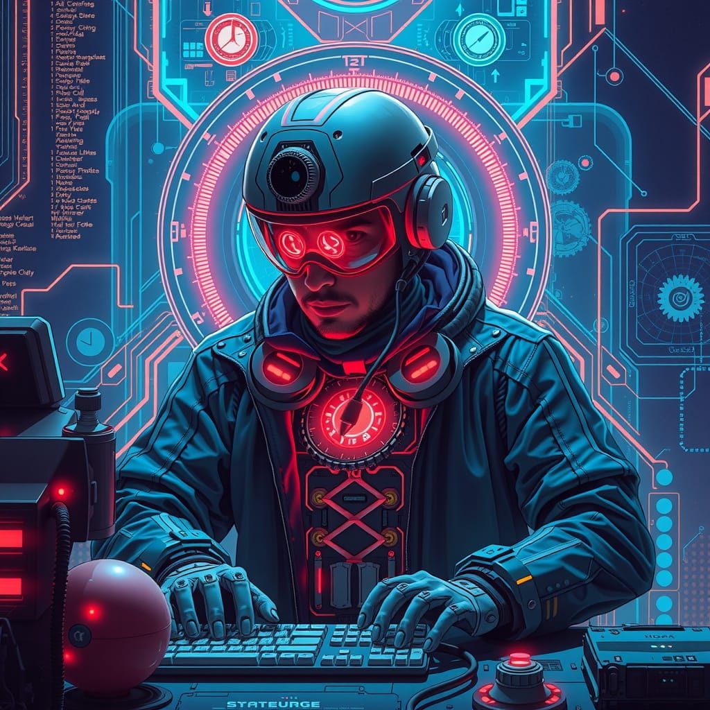 Neural Nexus Cyberpunk Engineer in Holographic Code