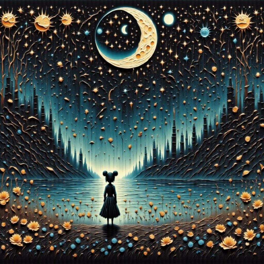 Moonlit Night Dreamscape in Surreal Style