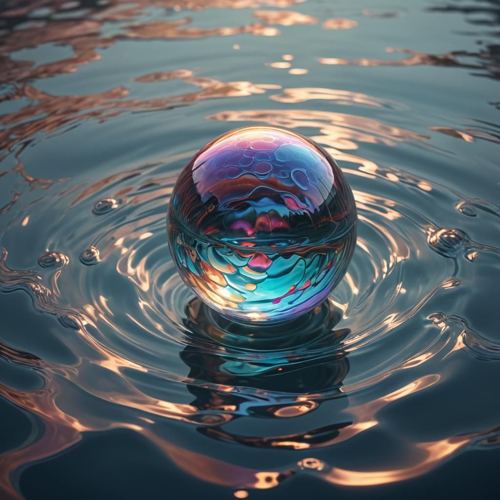 Glass Ball Floating in Dreamy Water: Fantasy Concept Art