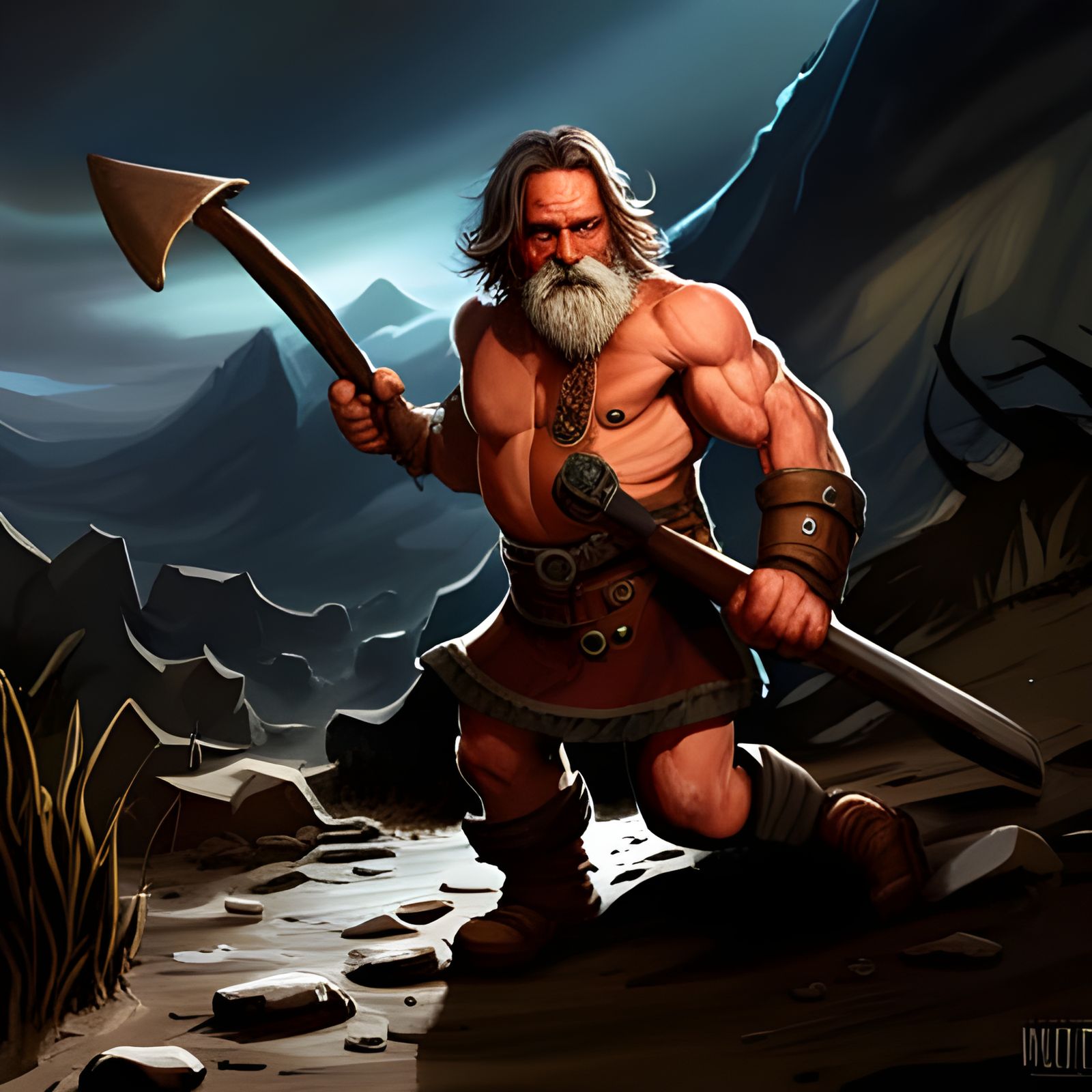 Hill Dwarf Fighter with Axe, Dark Fantasy Art