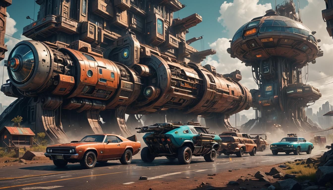 Retrofuturistic Vehicles in Detailed Matte Painting