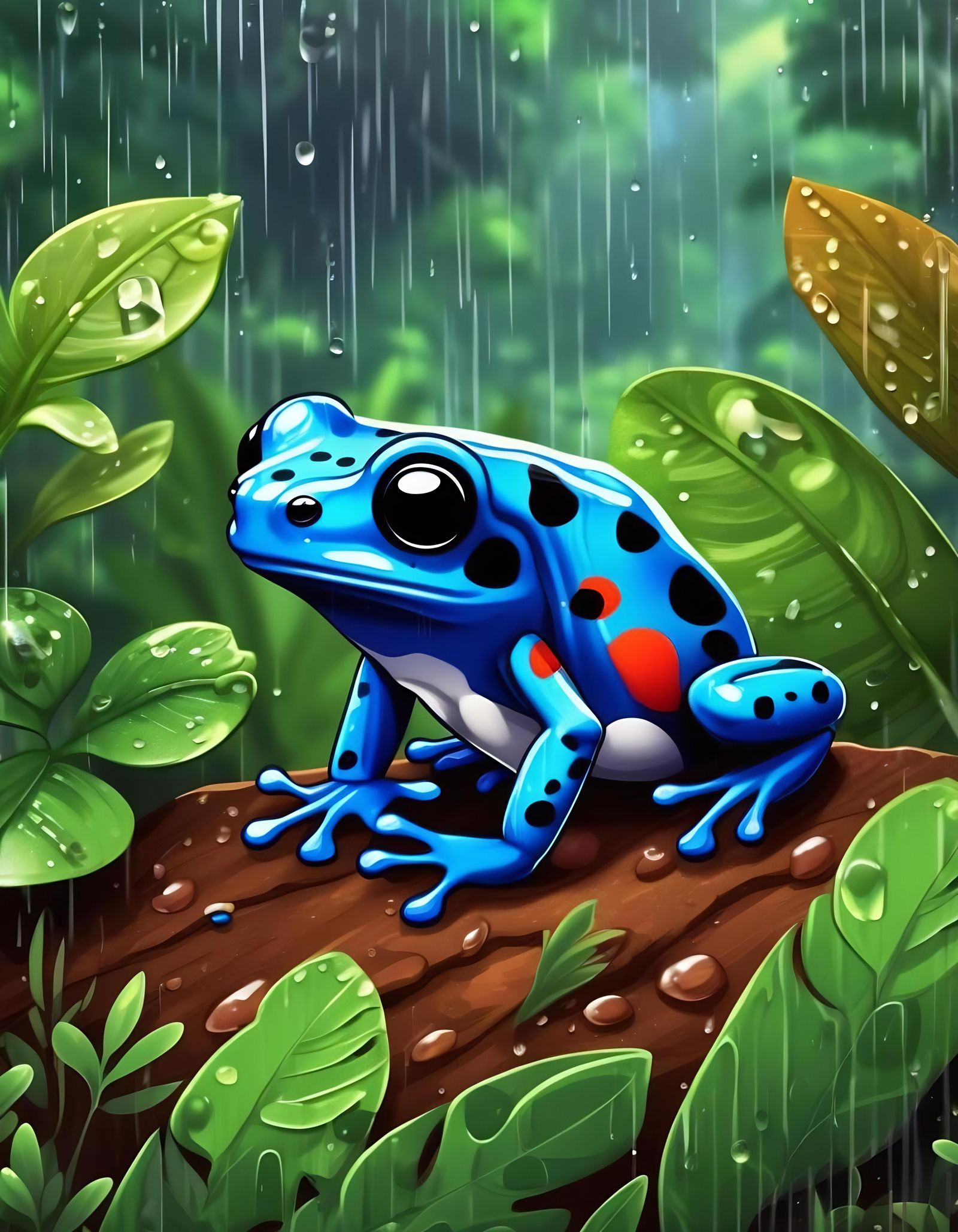 Chibi Poison Dart Frog in Rainforest Scene