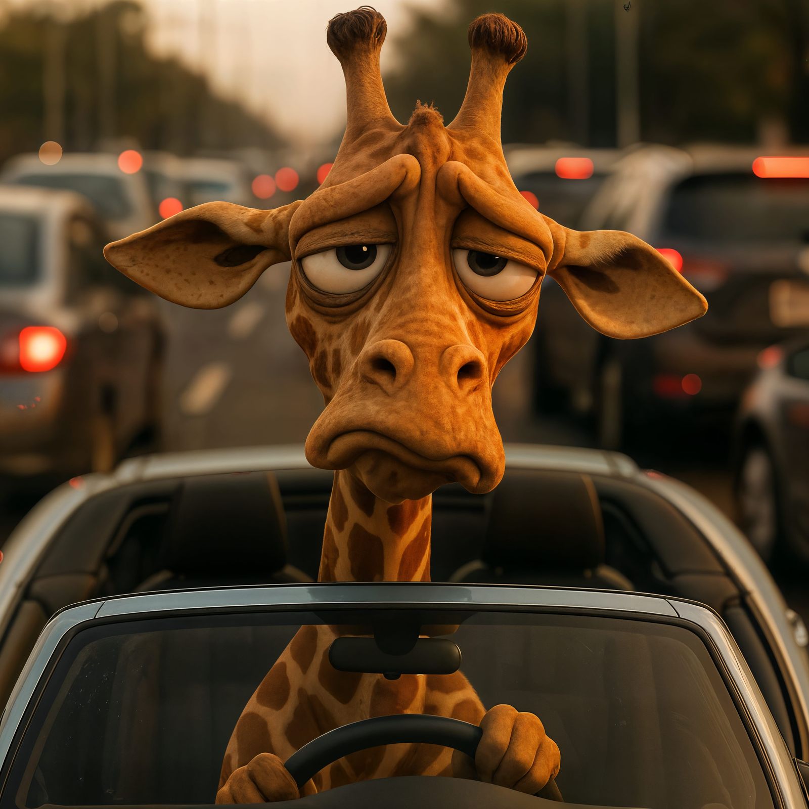Frustrated Giraffe in Traffic: A CGI Portrait