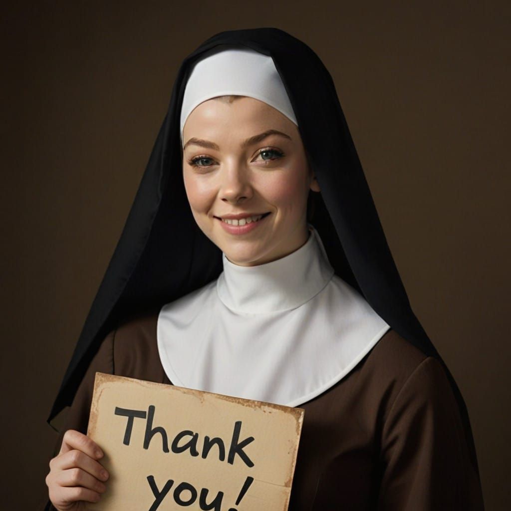 Nun in Brown Habit Smiles with Gratitude