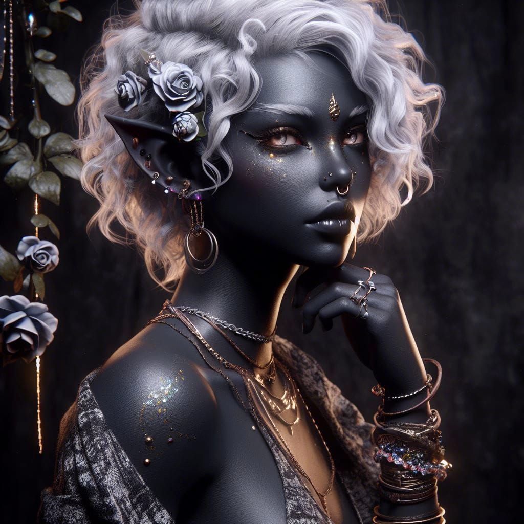Hyperrealistic Drow Woman in 3D Anime Style