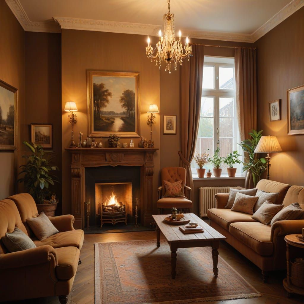 Traditional Dutch Living Room in Warm Oil Painting Style