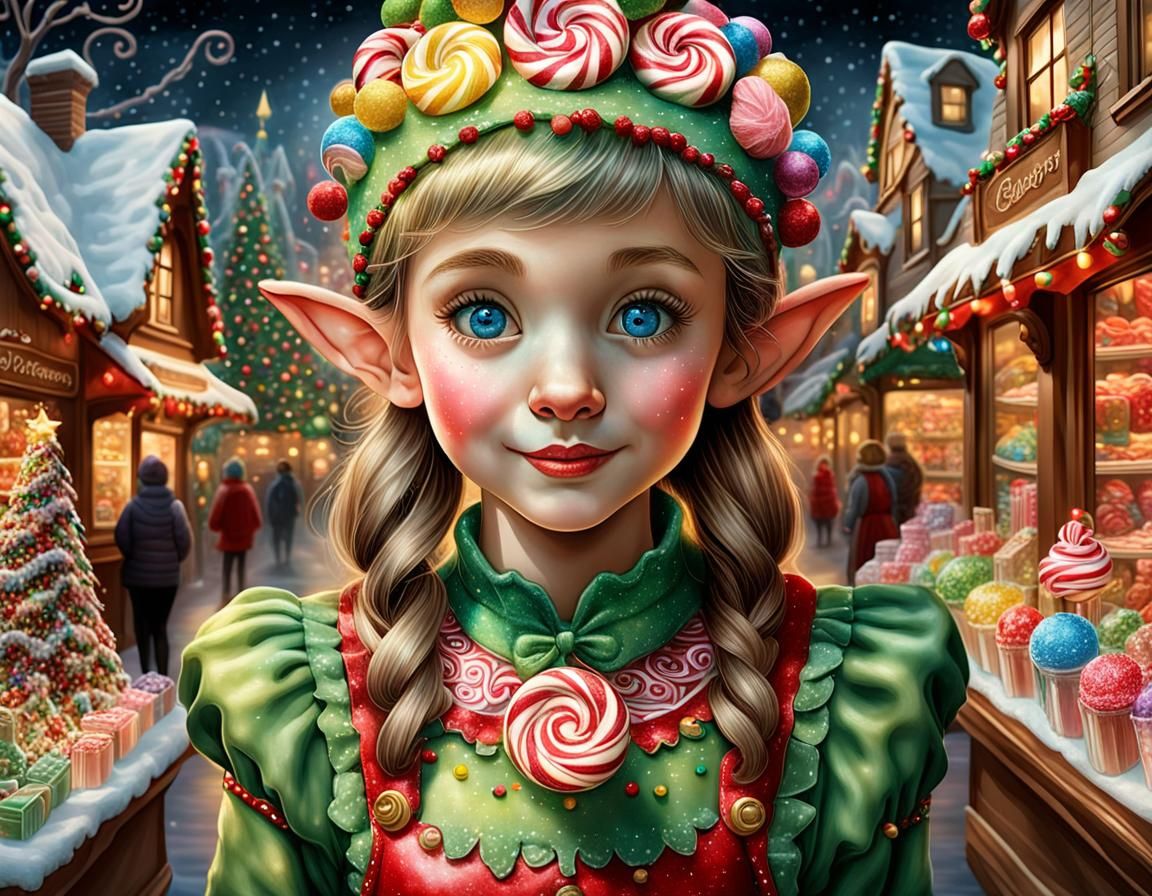 Candy Elf Portrait in Whimsical Candyland Setting