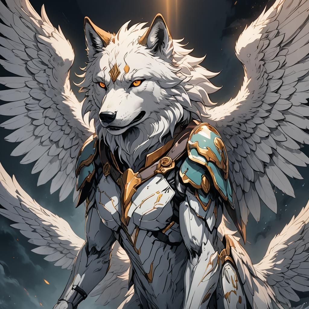 Anime Wolf Angel in Cel-Shaded Manga Style