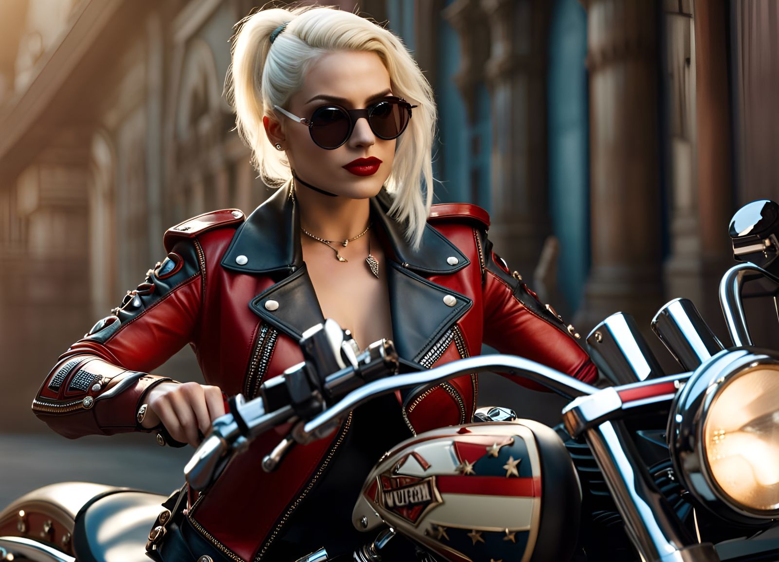 Harley Quinn on Motorcycle in Rococo Style