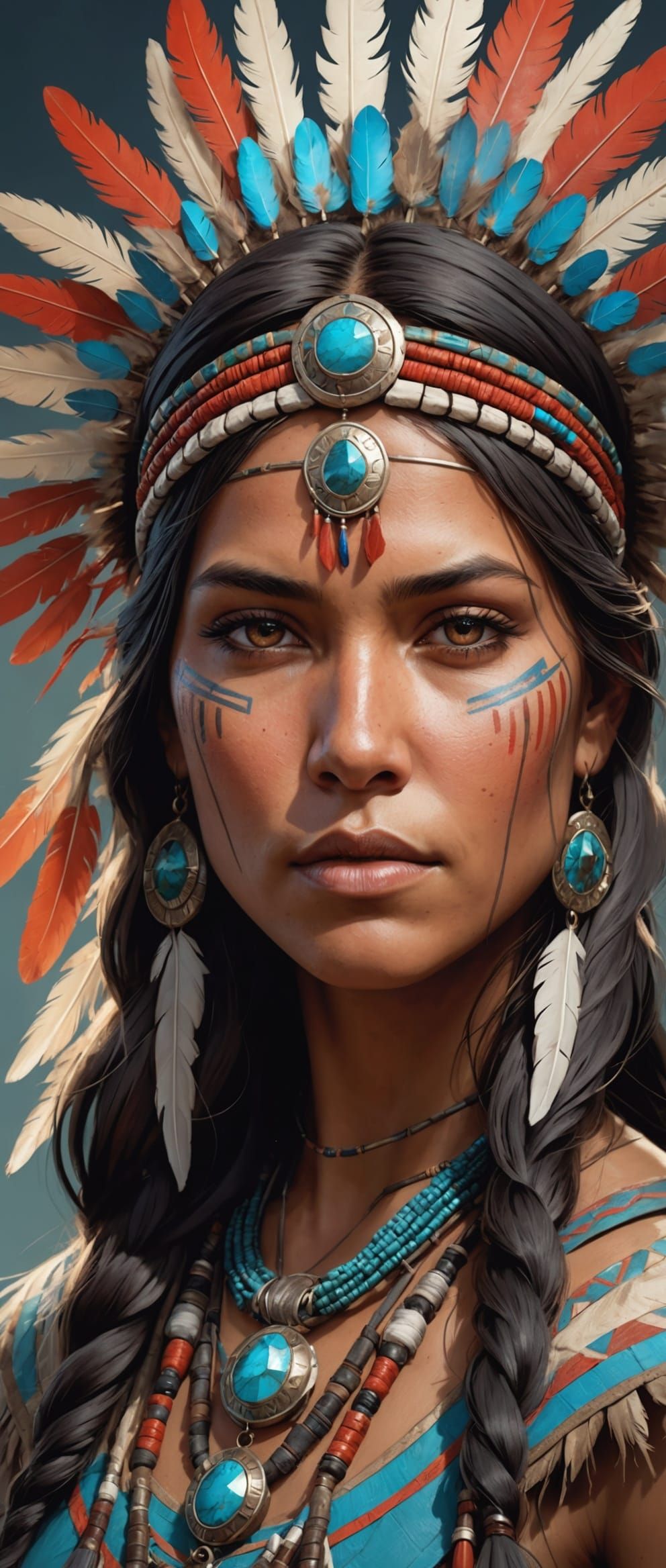 Native American Maiden Portrait in Art Nouveau Style