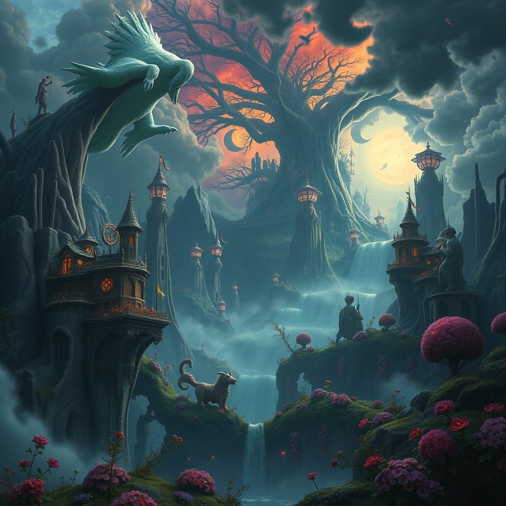 Mystical Landscape of Fantastical Creatures