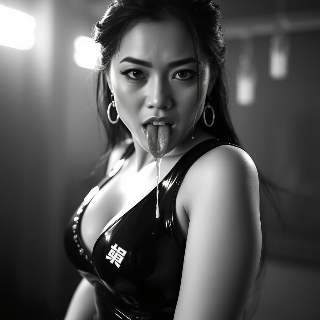 Voluptuous Chinese Woman in Black Latex