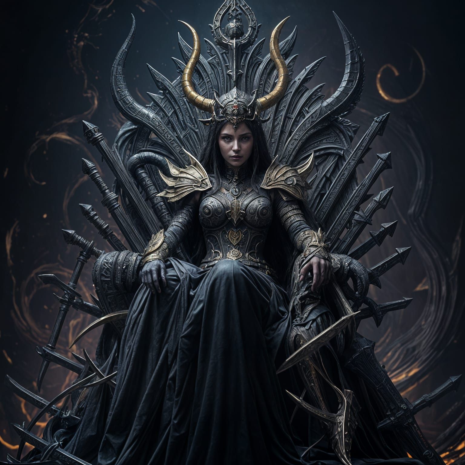 Dark Fantasy Demon Queen Lilith Throned in Swords