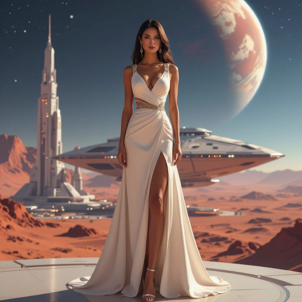 Elegant Woman in Futuristic Space City