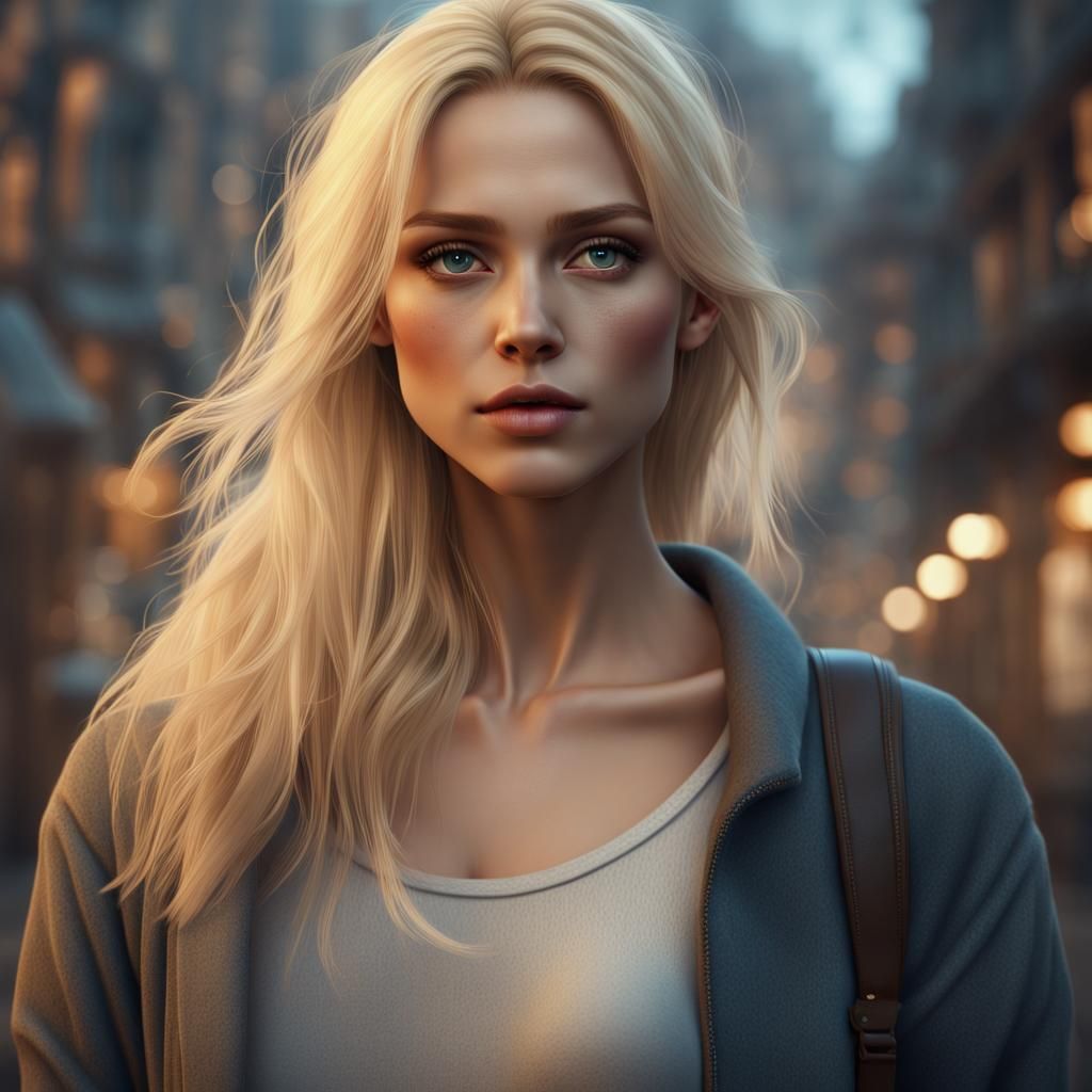 Blonde Woman in Casual Clothes: Fantasy Art