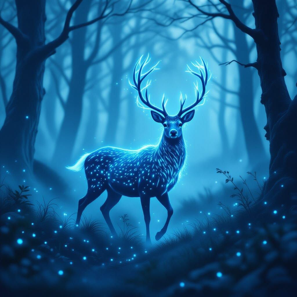 Celestial Deer in Misty Enchanted Woods