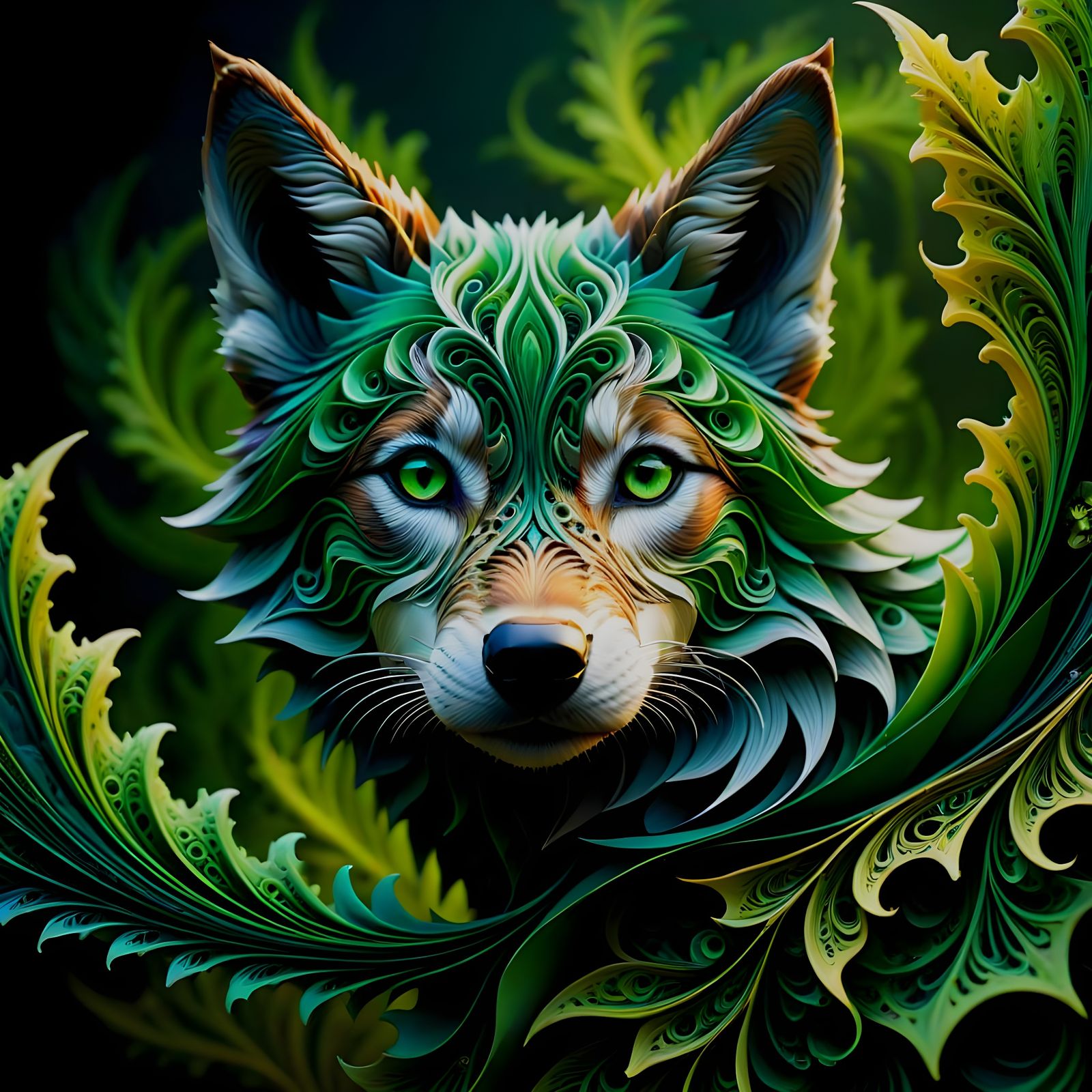 Cinematic Wolf Pup Portrait in Moody Abstract Style