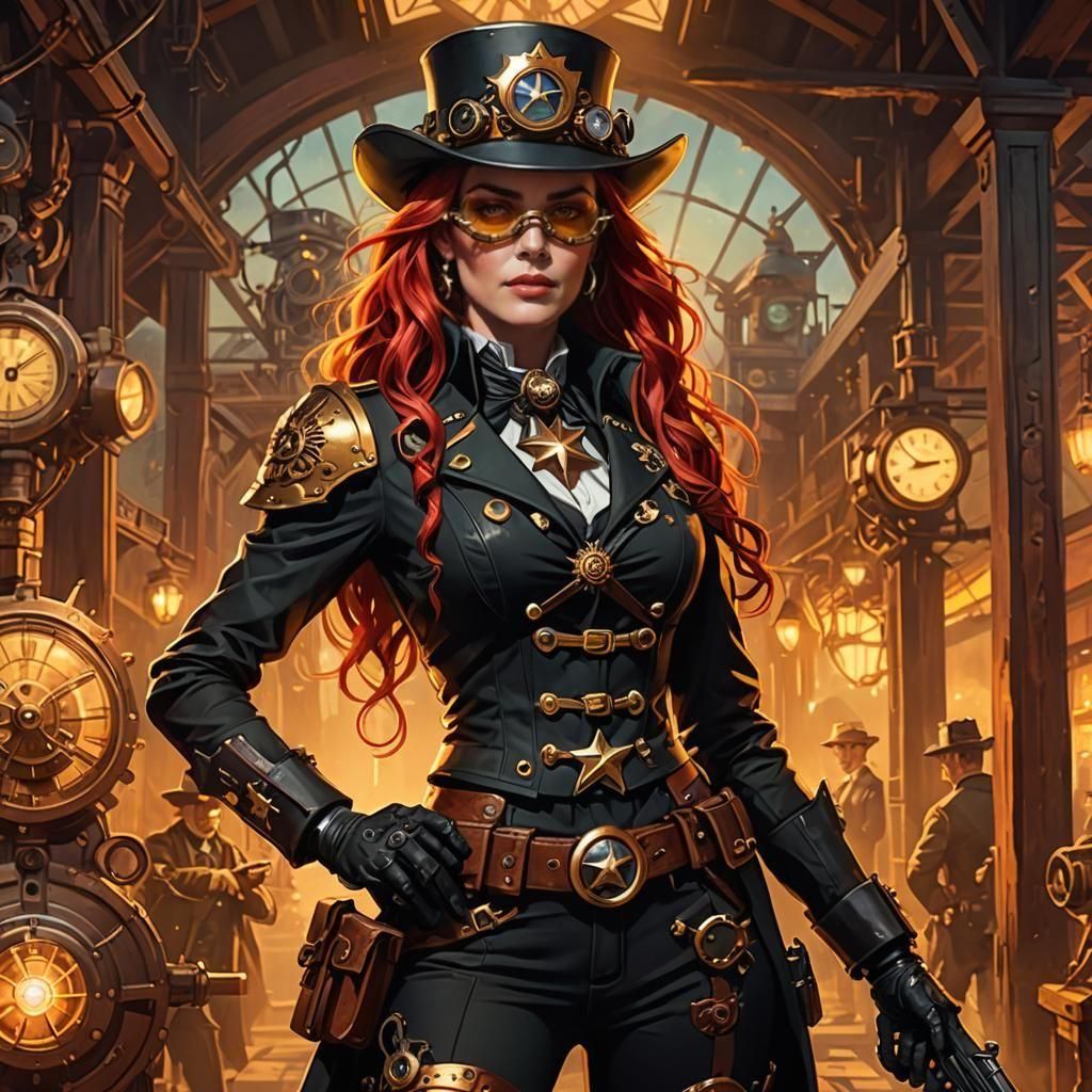 Cyborg Sheriff of Deadwood in Steampunk Victorian Style