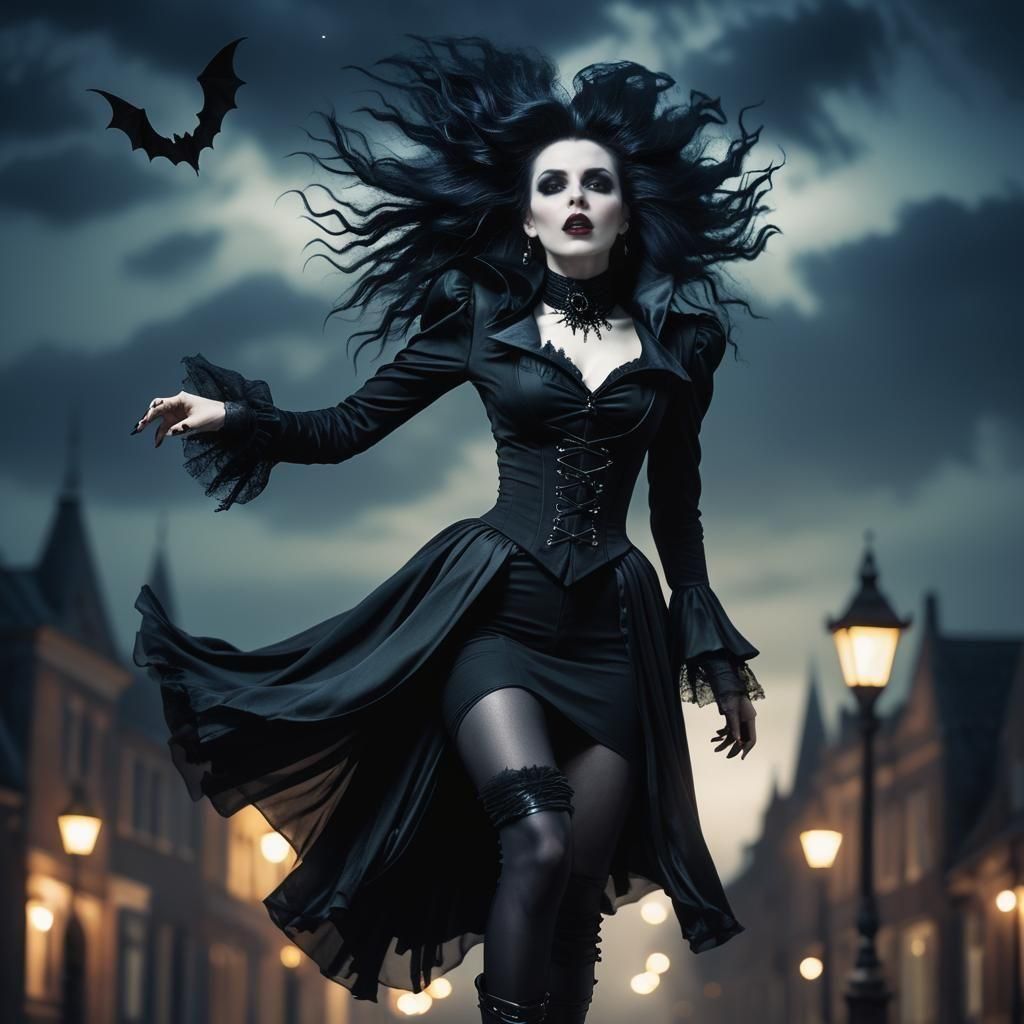 Gothic Vampire Woman Soaring at Night
